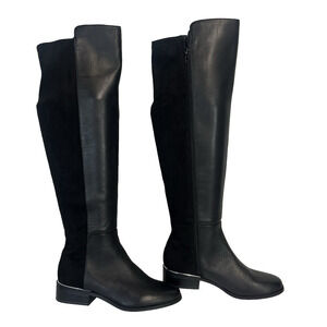 Alfani Step Flex Ludlowe Black Leather Stretch Knee High Riding Boots Size 6 M